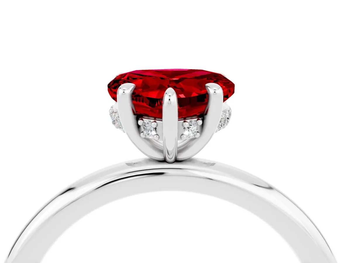 Heart Cut Ruby Solitaire Ring with Thin Band and Four-Prong Setting White gold