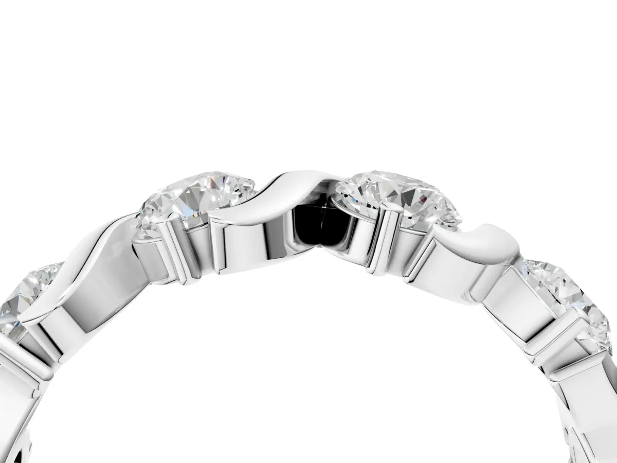 Six-Stone Round Diamond Wave Band with Shared Prong Setting Platinum