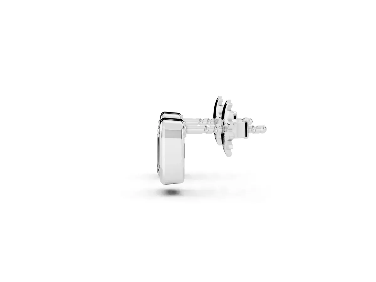 Emerald Diamond Bezel-Set Stud Earrings Silver
