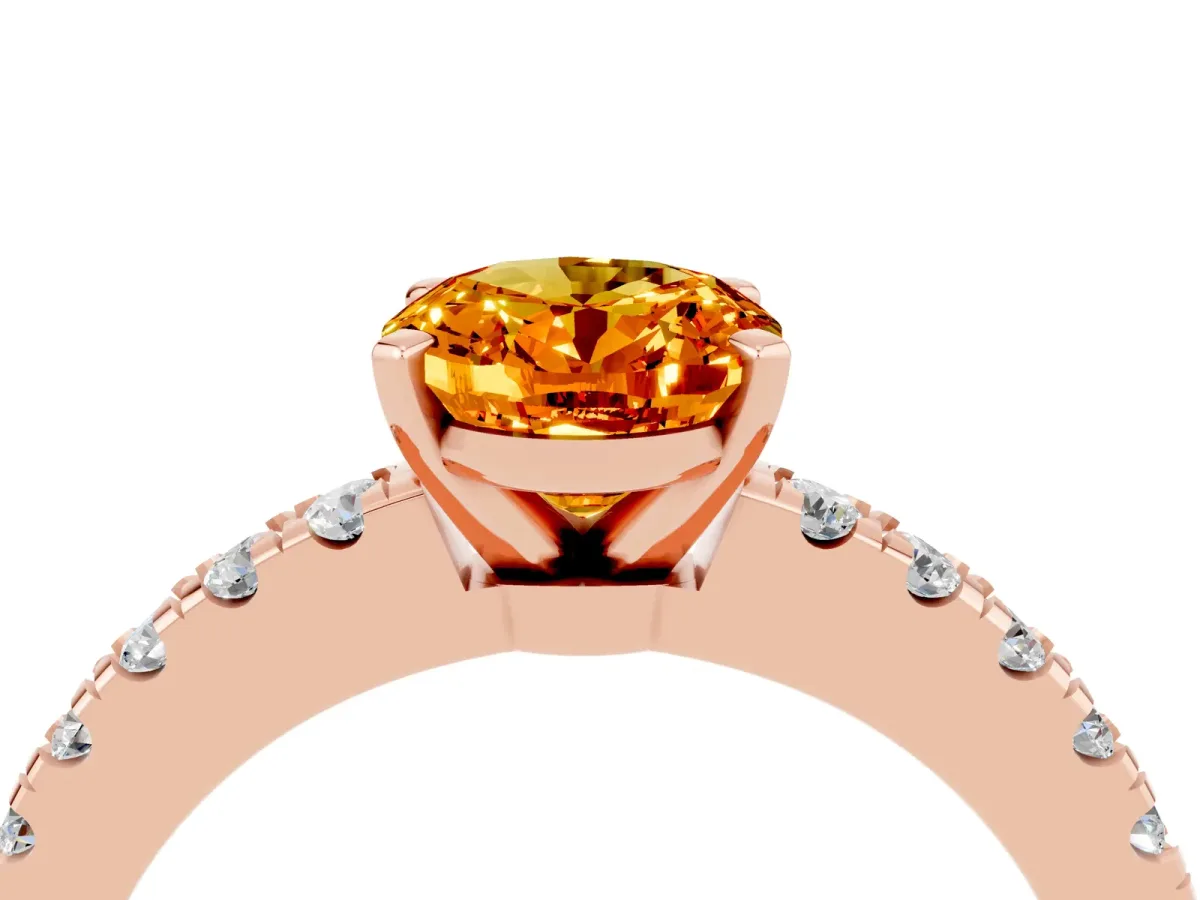 Oval Cut Solitaire Citrine with Pavé Band and Four-Prong Setting Rose gold