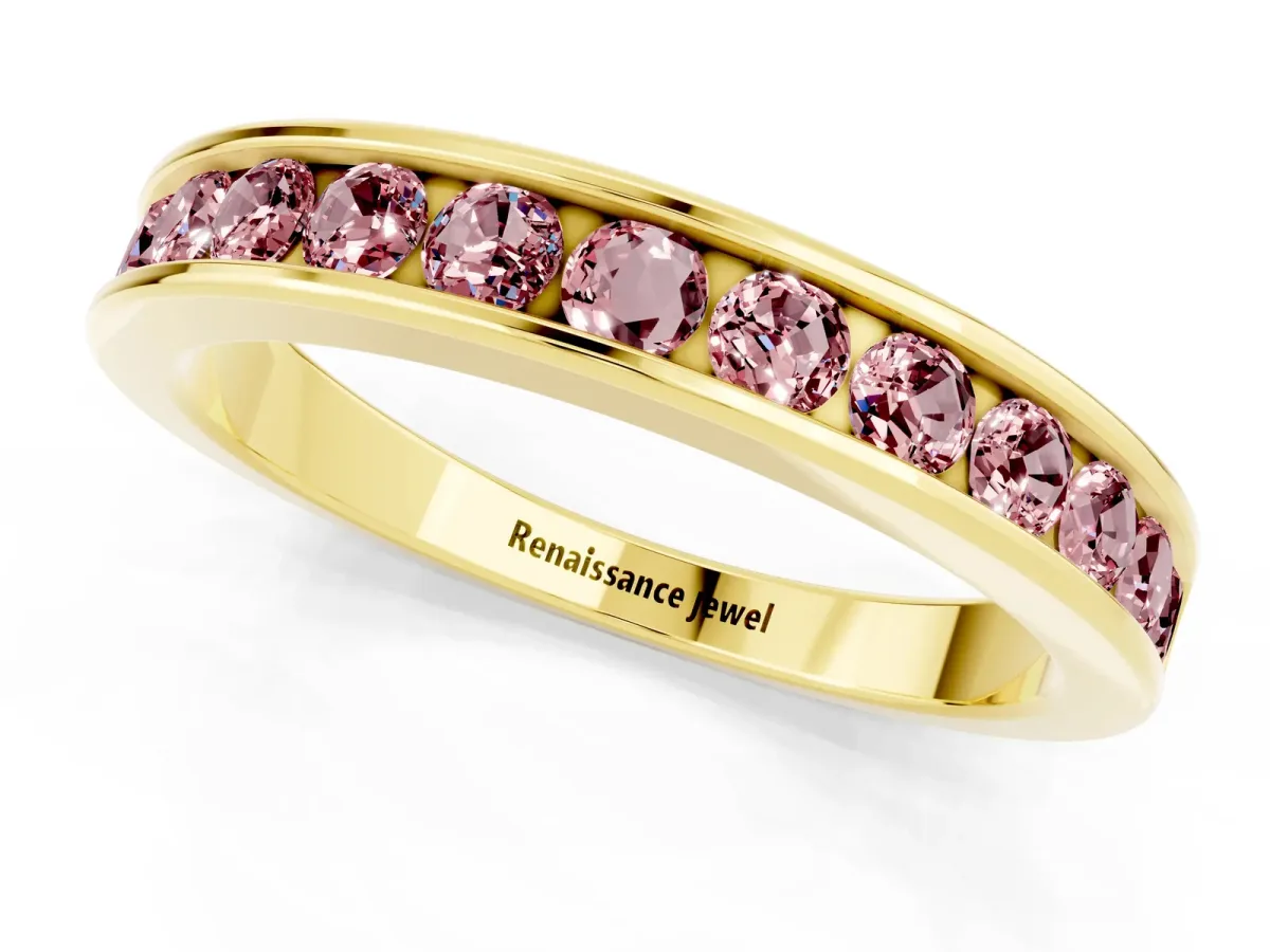 Channel Set Round Morganite Eternity Band Yellow gold