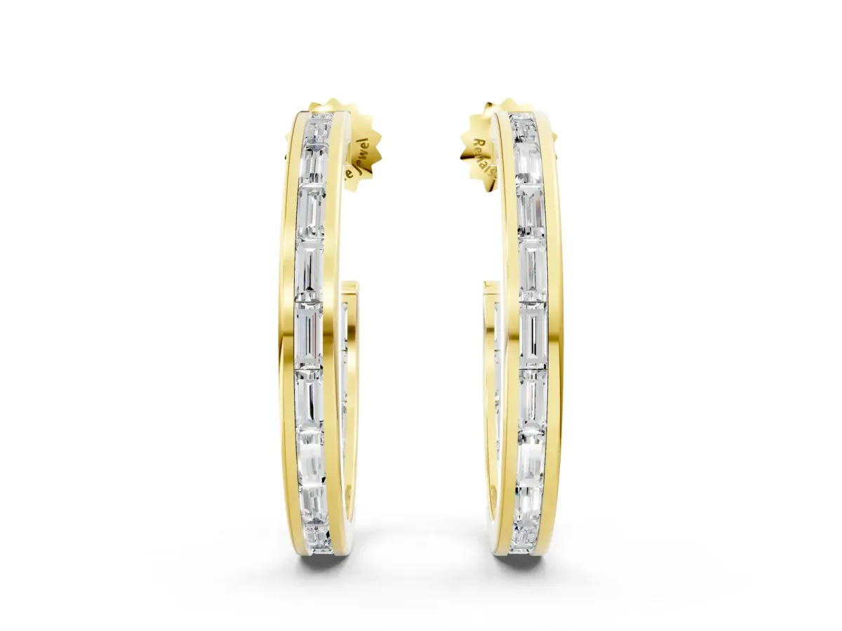 Baguette Diamond Channel-Set Inside-Out Hoop Earrings Yellow gold