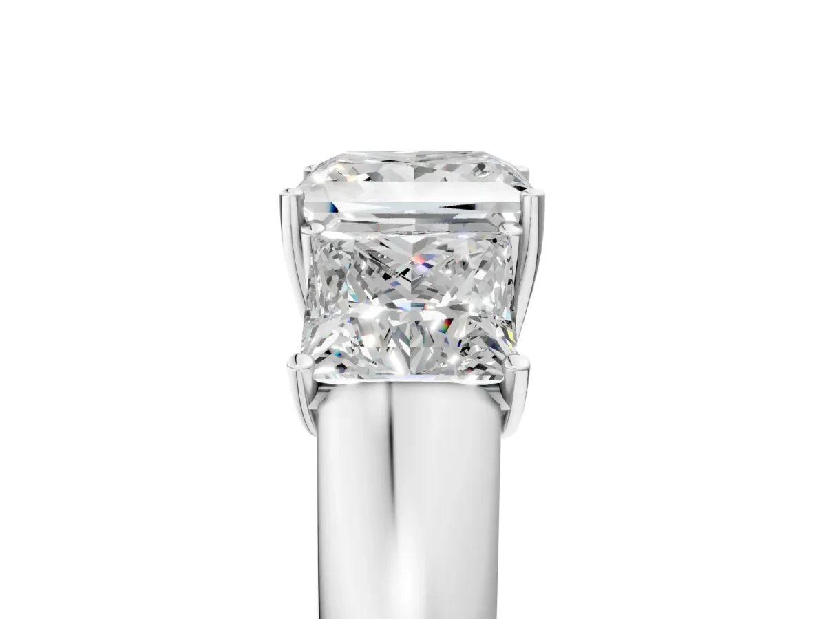 Three-Stone Princess Cut Cut Diamond Ring with Prong Setting and Classic Band White gold