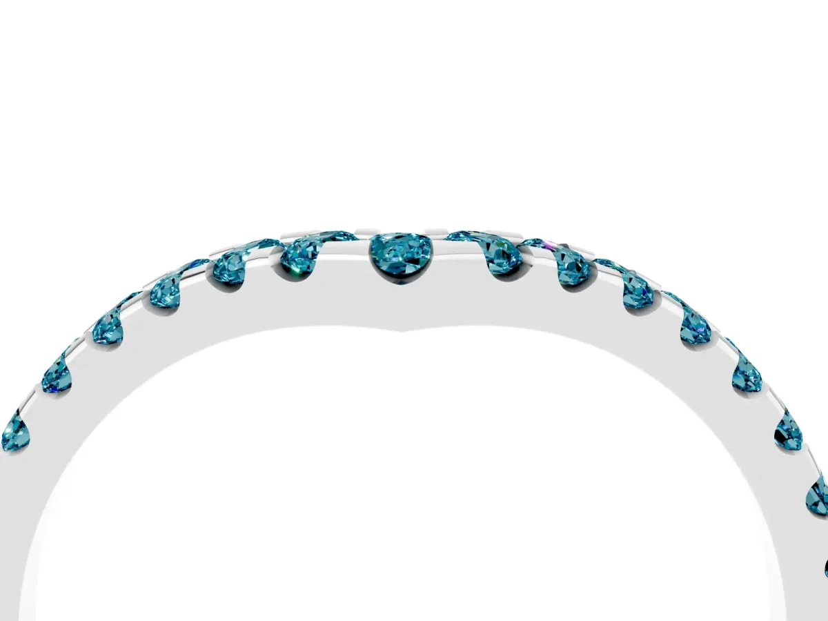 Pavé Round Blue Topaz Chevron Band with Shared Prong Setting Silver
