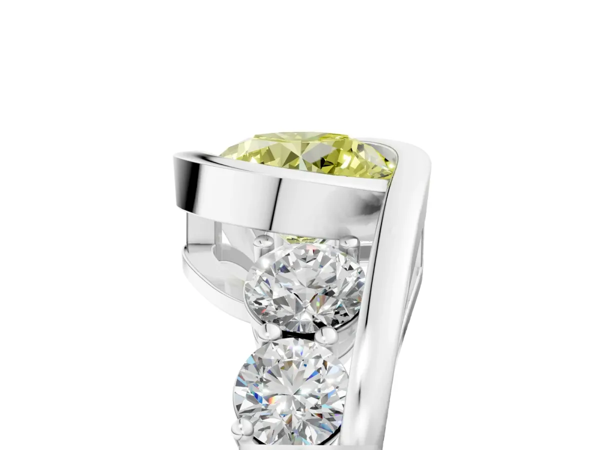 Fancy Yellow Bezel Set Round Cut Diamond Bypass Ring with Round Accents Platinum