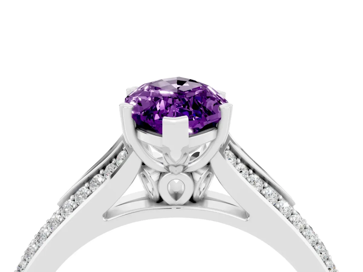 Marquise Cut Amethyst Split Shank Engagement Ring with Pavé Band White gold