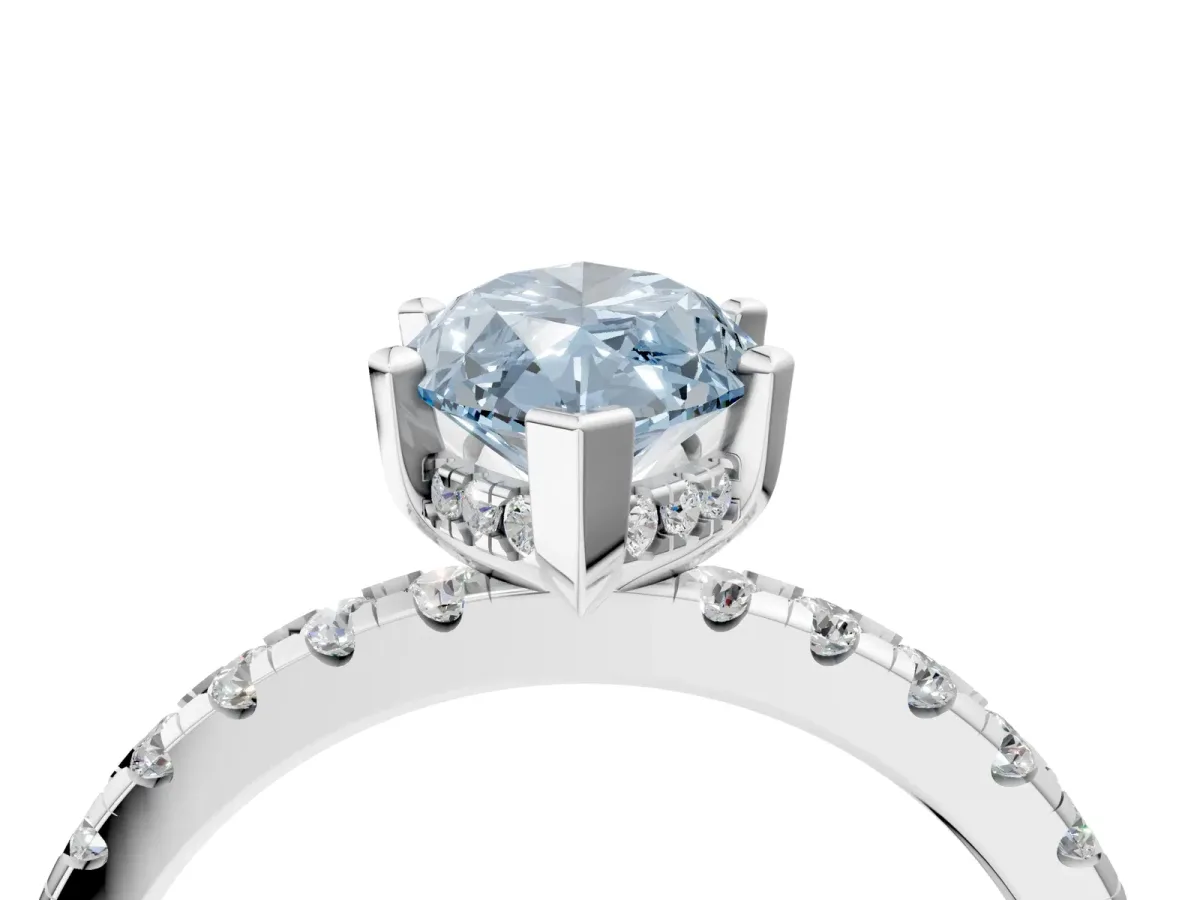 Fancy Blue Marquise Cut Diamond Solitaire Ring with Round Pavé Band and Four-Prong Setting Silver