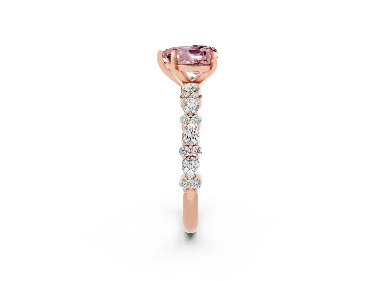 Heart Cut Morganite Side Stone Solitaire Ring with Round and Four-Prong Setting Rose gold