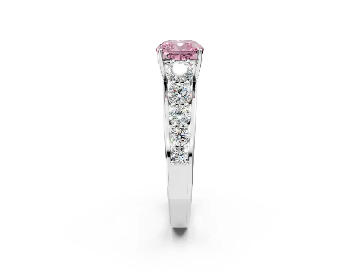 Fancy Pink Cushion Cut Brilliant Diamond Pavé Band with Six-Prong Setting Silver