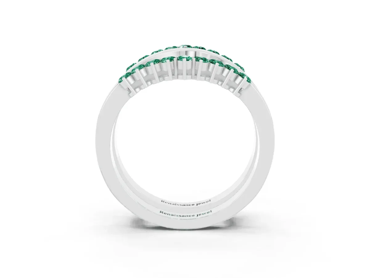 Round Green Sapphire Chevron Contour Band with Prong Setting Platinum