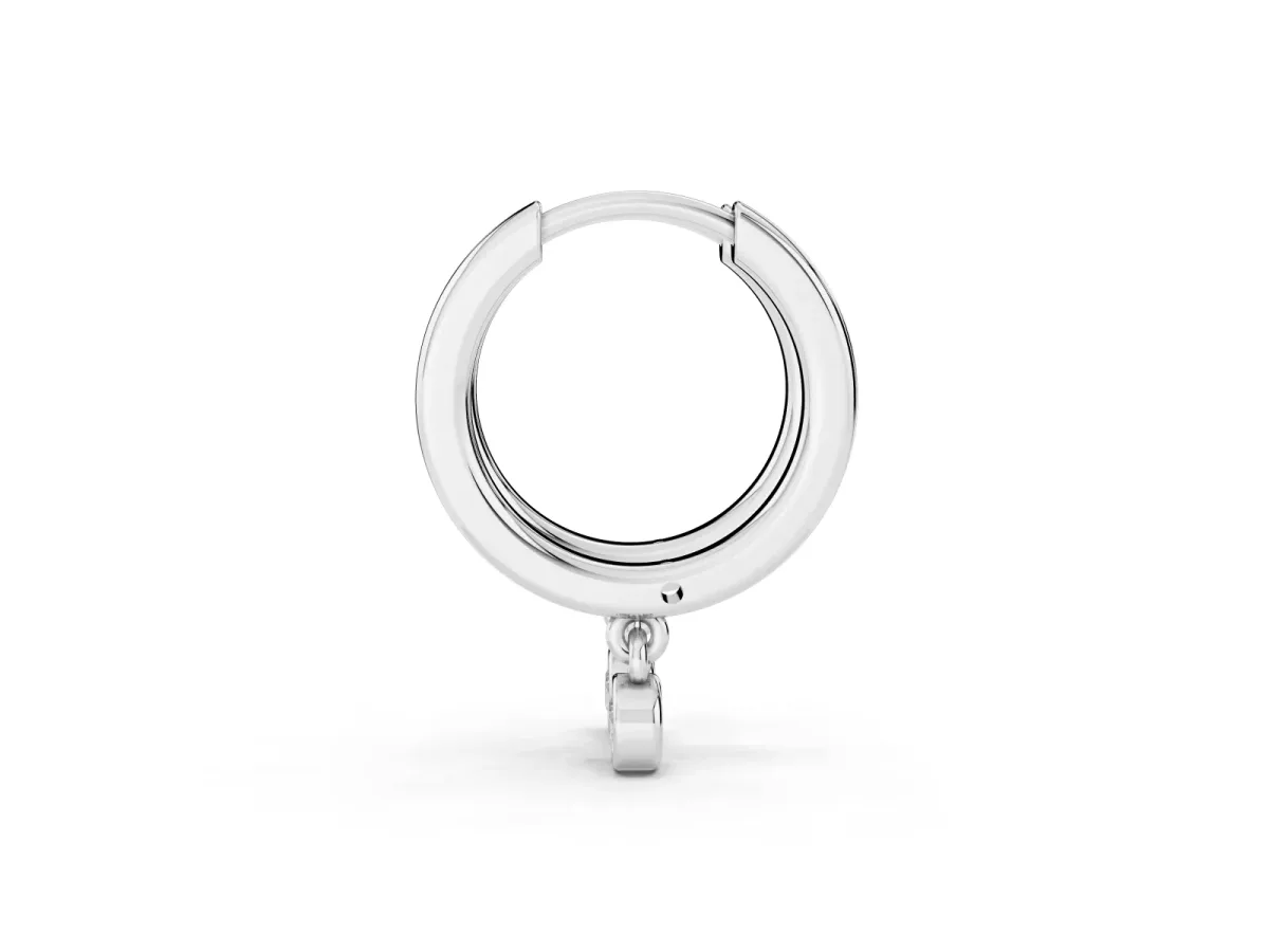 Round Diamond Bezel Drop Huggie Hoop Earrings Platinum