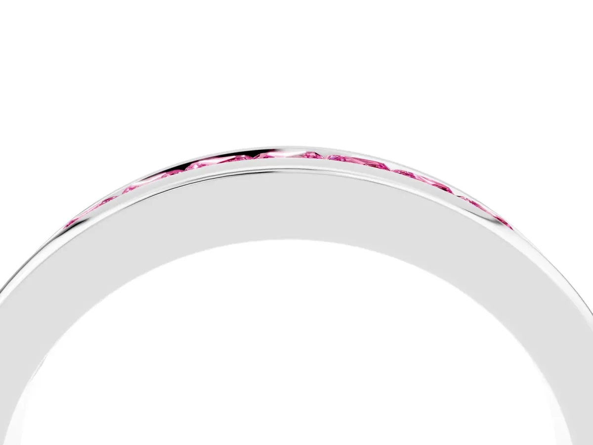 Channel Set Princess Cut Pink Sapphire Eternity Band Silver