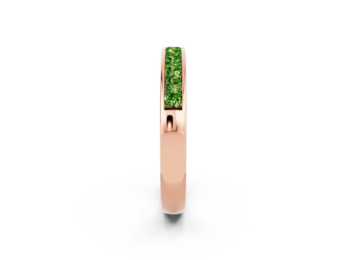 Channel Set Princess Cut Peridot Eternity Band Rose gold