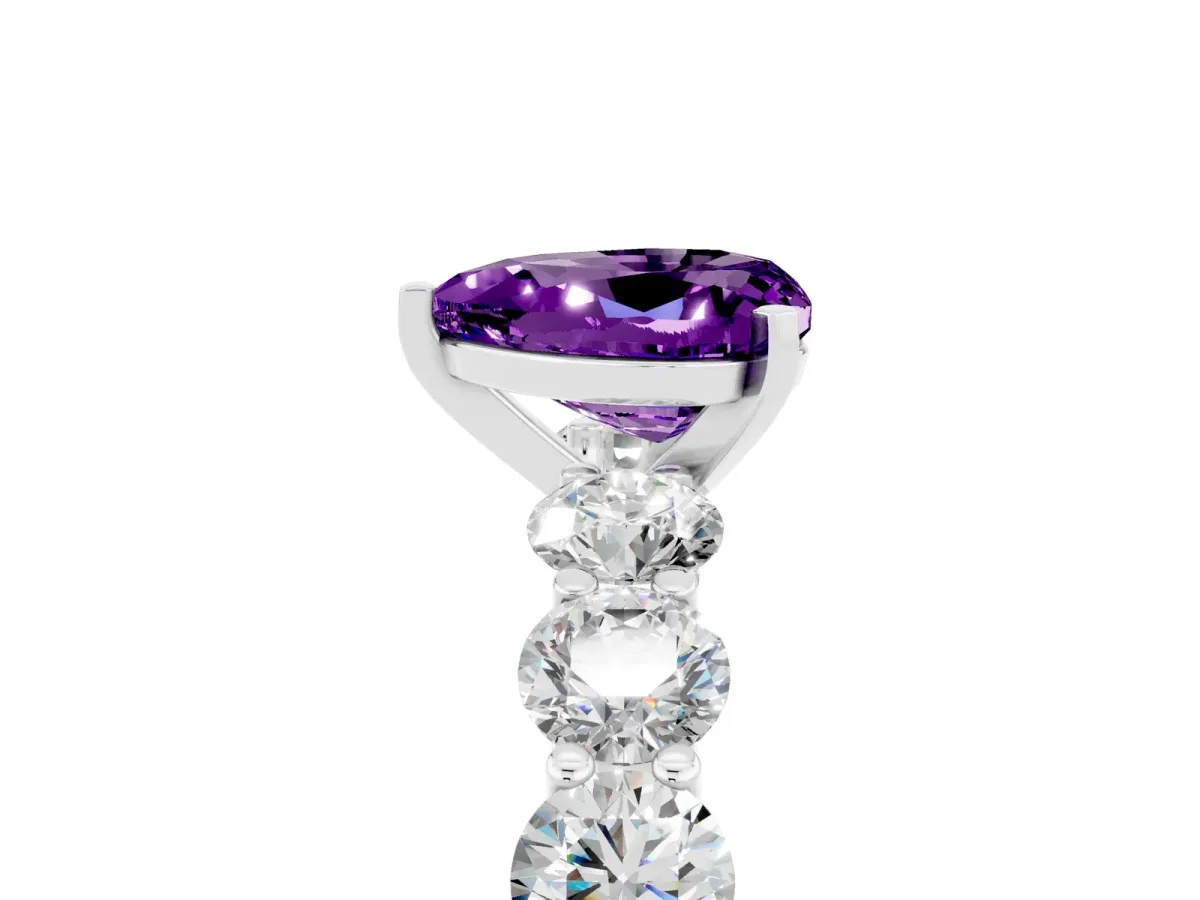 Heart Cut Amethyst Prong Setting with Side Stones on a Pave Band Platinum