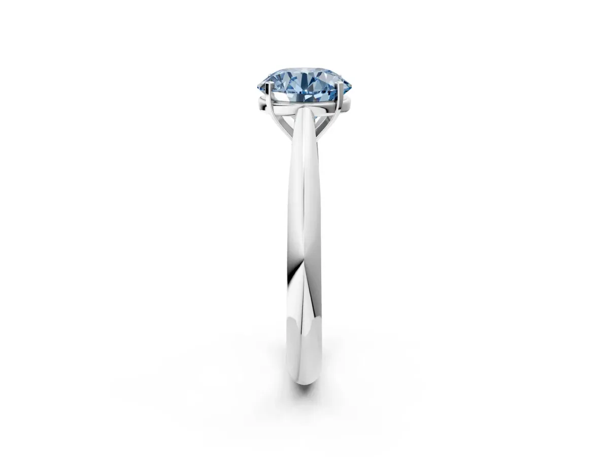 Fancy Blue Round Cut Diamond Solitaire Engagement Ring with Cathedral Setting and Four-Prong Mount White gold