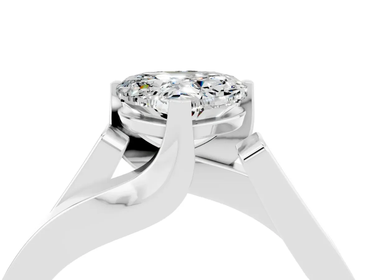 Modern Tension Set Heart Cut Moissanite Solitaire Wide Band Ring Silver