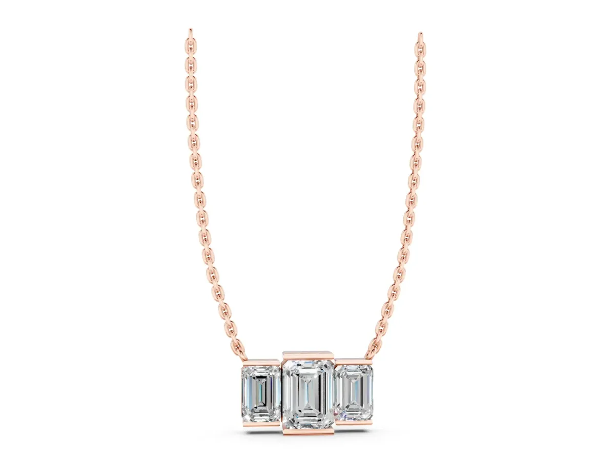 Emerald Cut Three-Stone Bar Pendant with Bar Prong Setting Rose gold