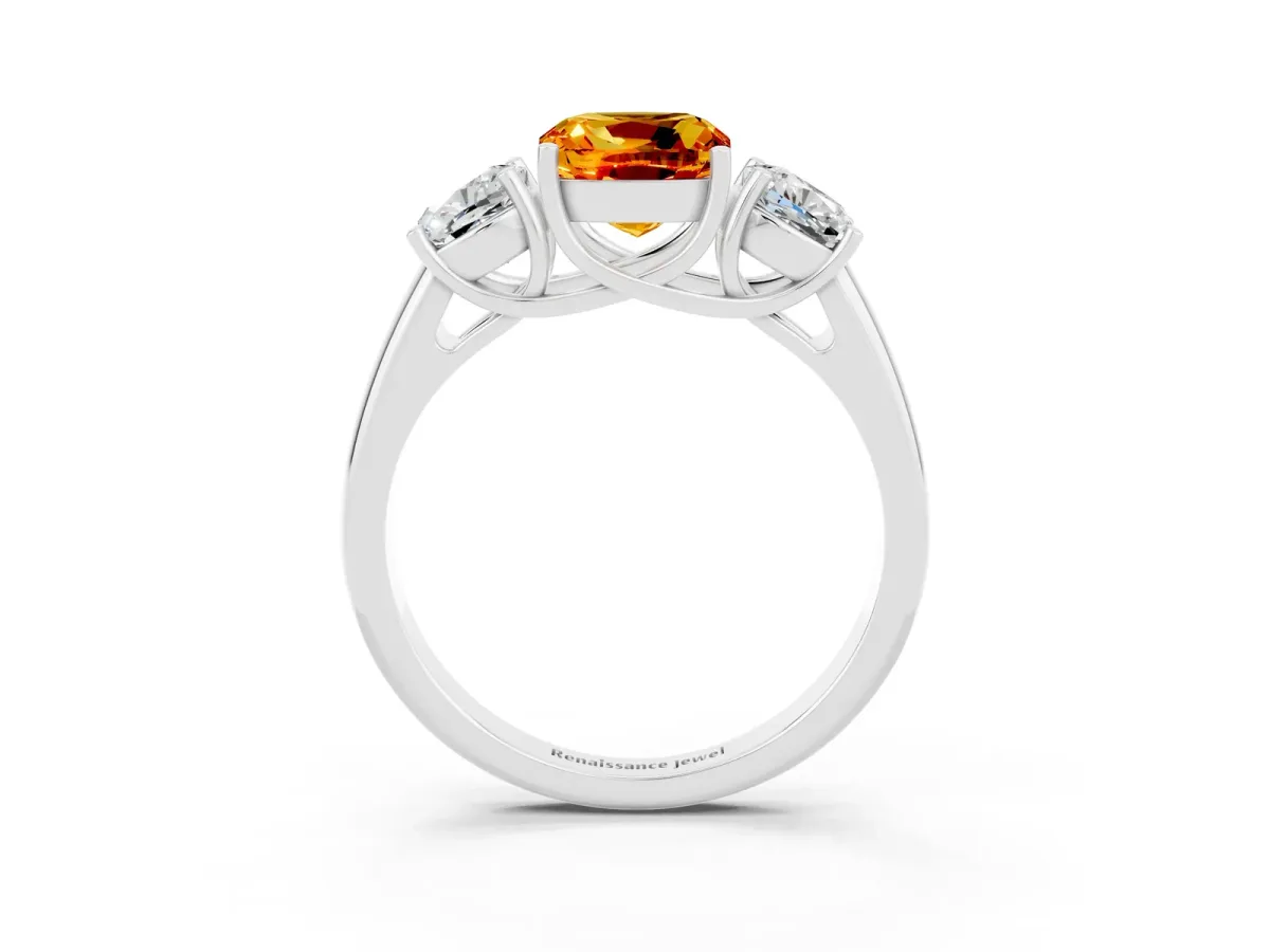 Three-Stone Cushion Cut Citrine Engagement Ring with Prong Setting White gold