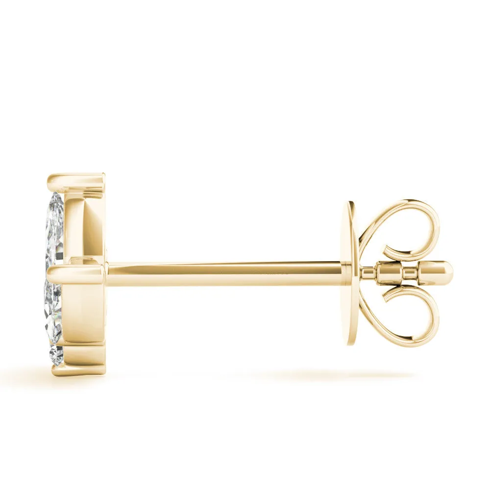 Marquise Cluster Stud Earrings with Round Prong Setting Yellow gold