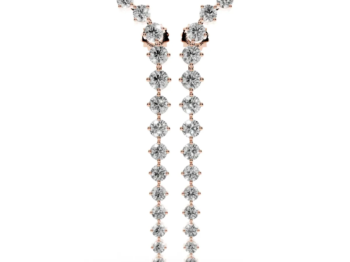 Round Diamond Curved Drop Earrings Rose gold