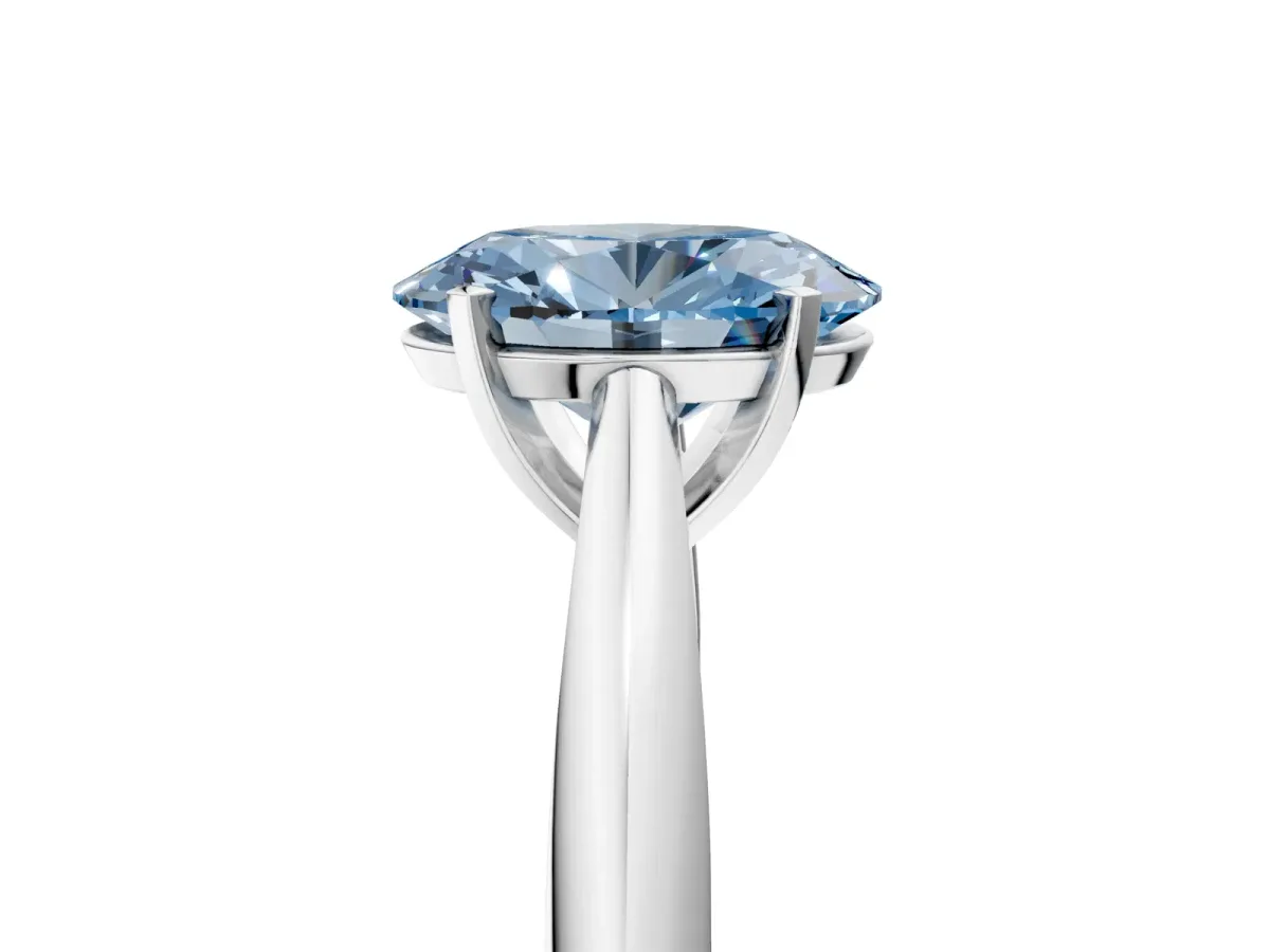 Fancy Blue Oval Cut Diamond Solitaire Engagement Ring with Cathedral Setting and Four-Prong Mount White gold