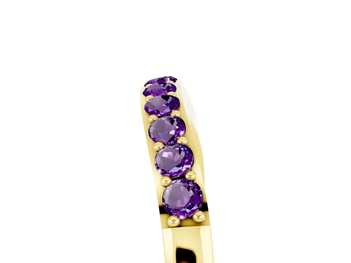 Round Amethyst Curved Wedding Band with Channel Setting Yellow gold