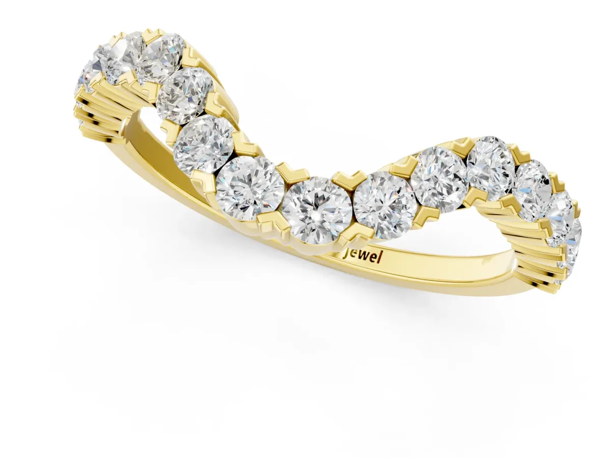 V-Shaped Diamond Round Cut Pavé Band with Prong Setting Yellow gold