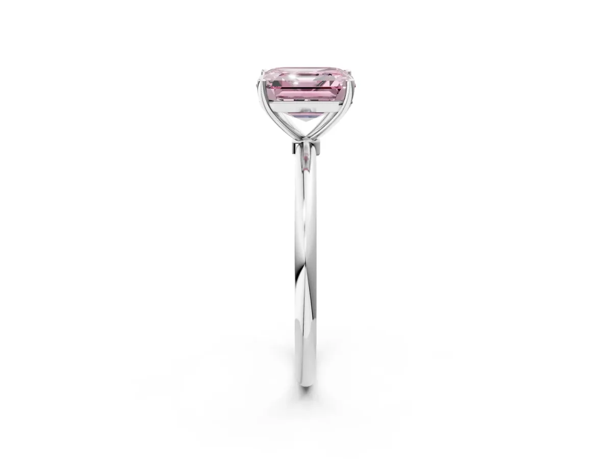 Fancy Pink Asscher Cut Cut Solitaire Engagement Ring with Thin Band and Four-Prong Setting Platinum