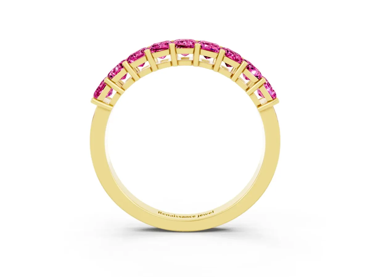 Emerald Cut Pink Sapphire Prong-Set Eternity Band Yellow gold