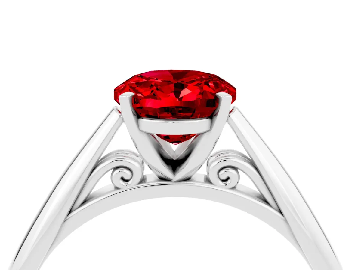 Oval Cut Ruby Solitaire Engagement Ring with Cathedral Setting and Four-Prong Mount White gold