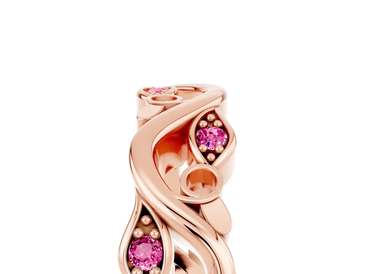 Marquise Pink Sapphire Vine Eternity Band with Bezel Setting Rose gold