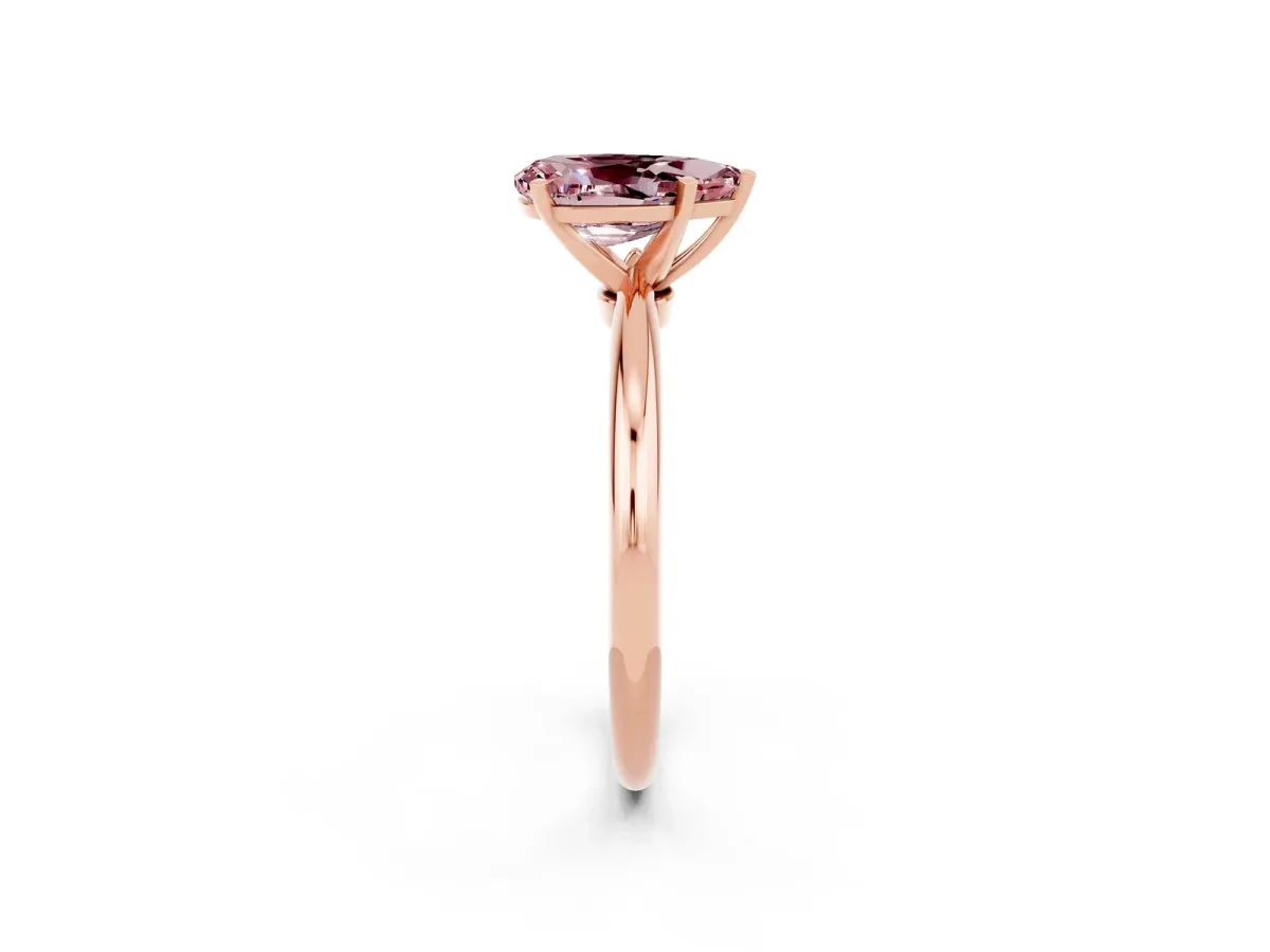 Pear Cut Morganite Solitaire Ring with Six-Prong Setting and Classic Band Rose gold