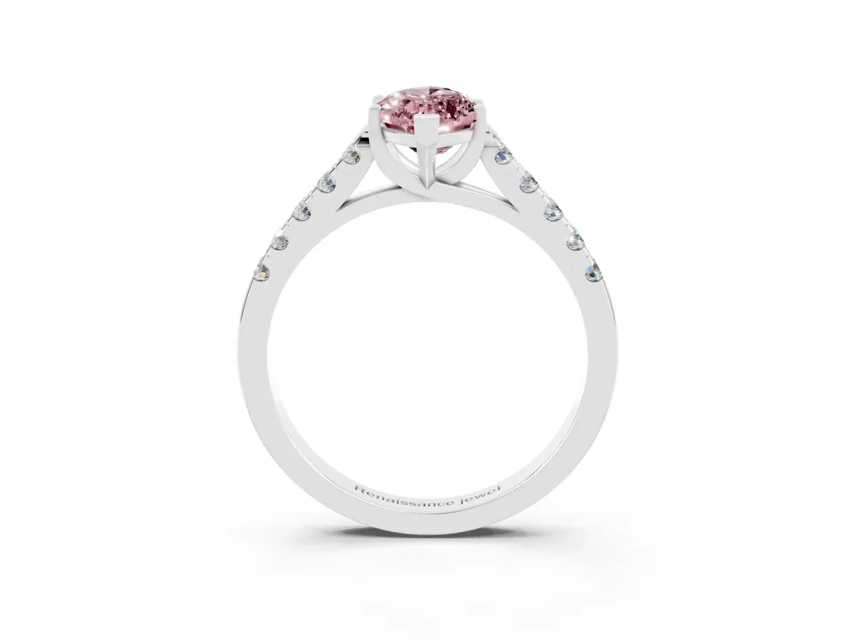 Marquise Cut Morganite Pavé Band Solitaire Ring with Prong Setting Silver