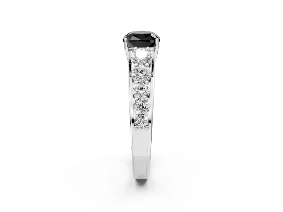 Fancy Black Cushion Cut Brilliant Diamond Pavé Band with Six-Prong Setting Silver