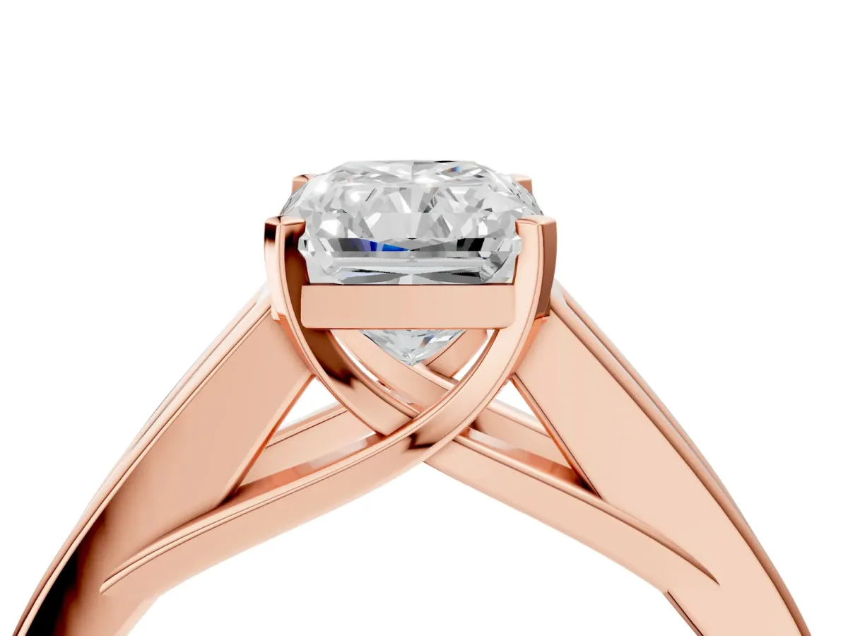 Radiant Cut Cut Channel Set Solitaire Ring with Four-Prong Setting Rose gold