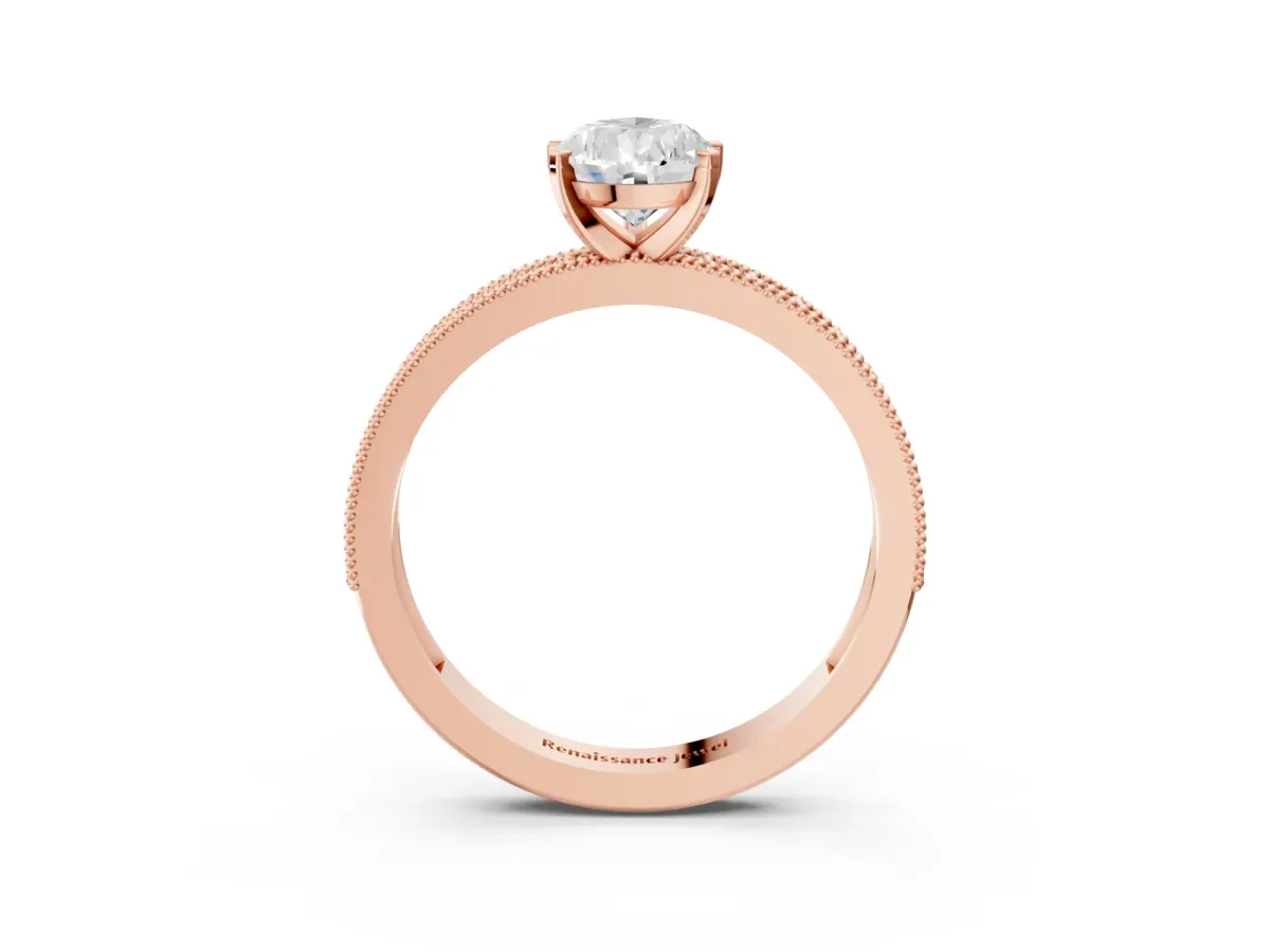 Pear Cut Diamond Milgrain Pavé Engagement Ring with Four-Prong Setting Rose gold