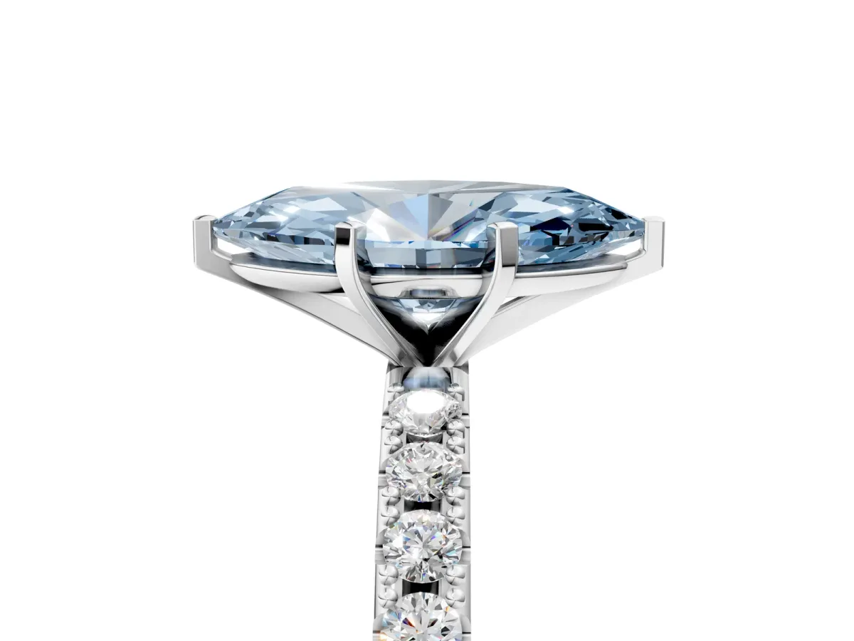Fancy Blue Marquise Cut Diamond Solitaire Pavé Band with Four-Prong Setting Silver