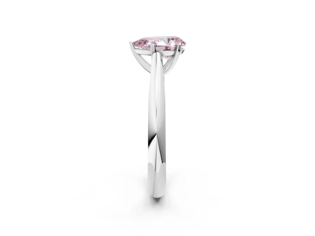 Fancy Pink Pear Cut Diamond Solitaire Engagement Ring with Cathedral Setting and Four-Prong Mount Silver