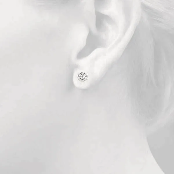Round Cluster Diamond Stud Earrings with Prong Setting White gold