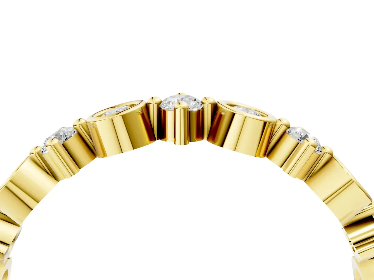 Bezel and Prong Set Round Diamond Half Eternity Band Yellow gold