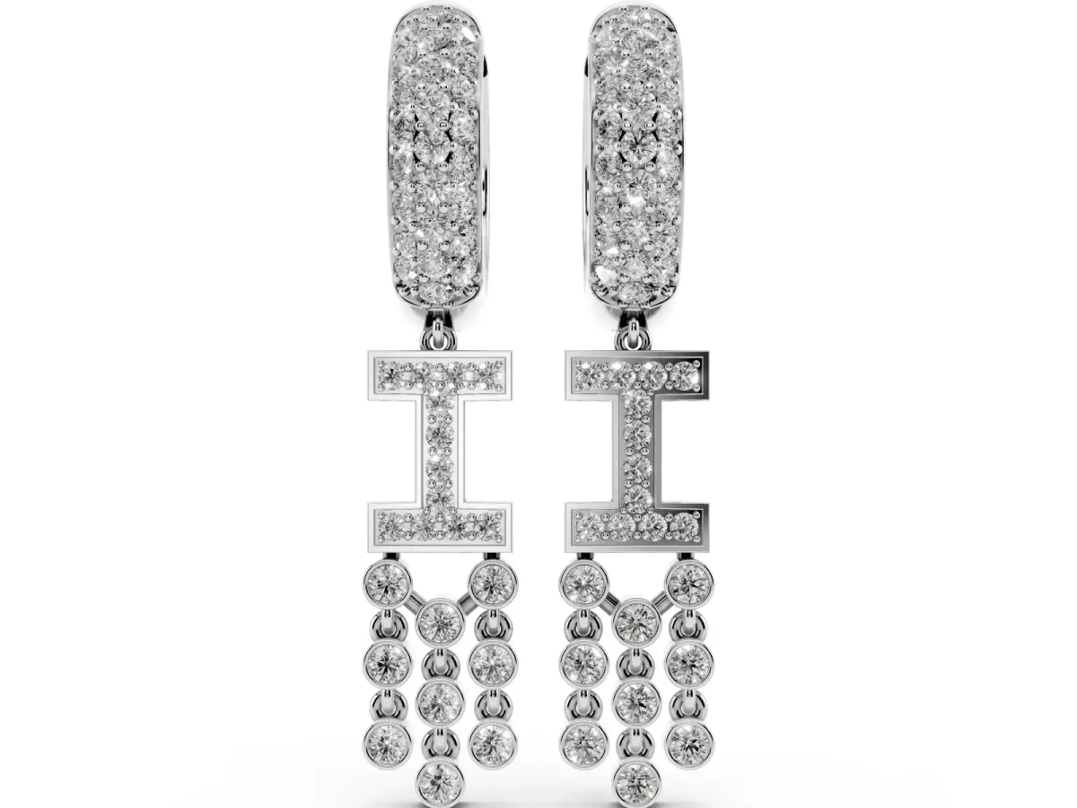 Round Diamond Initial I Huggie Hoop Earrings Platinum