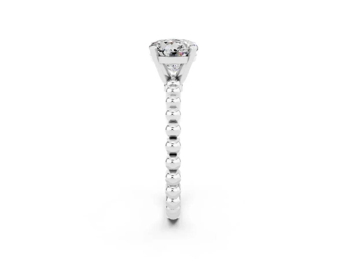 Round Cut Moissanite Solitaire Ring with Beaded Band and Prong Setting Platinum