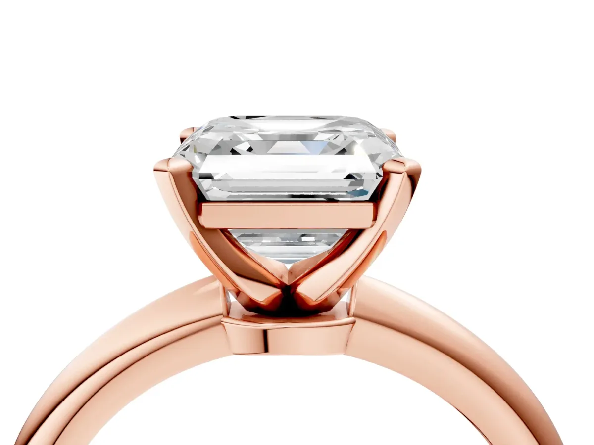 Asscher Cut Diamond Solitaire Ring with Six-Prong Setting and Classic Band Rose gold