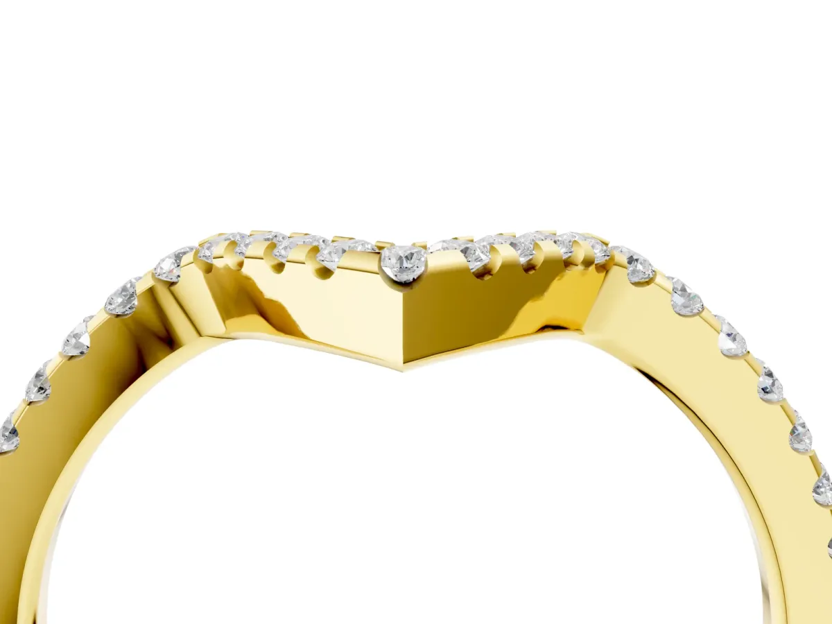 V-Shaped Pavé Round Diamond Chevron Band with Shared Prong Setting Yellow gold