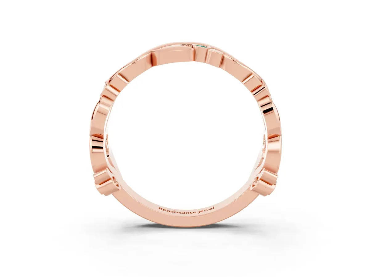 Round Green Sapphire Leaf Eternity Band with Bezel Setting Rose gold