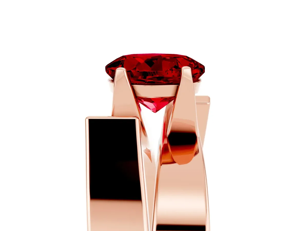 Modern Tension Set Round Cut Ruby Solitaire Wide Band Ring Rose gold