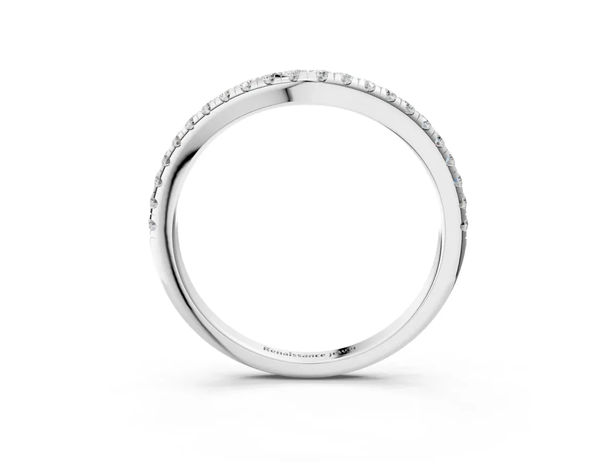 Round Diamond Pavé Set Curved White Gold Band Platinum