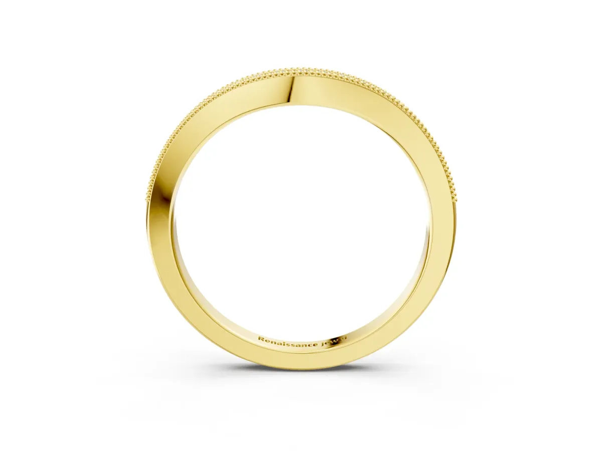 Pavé Round Diamond Curved Band with Milgrain Edge Yellow gold