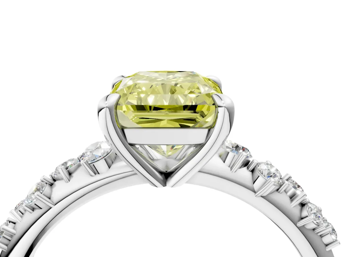 Fancy Yellow Radiant Cut Cut Diamond Vine Band with Four-Prong Setting Platinum