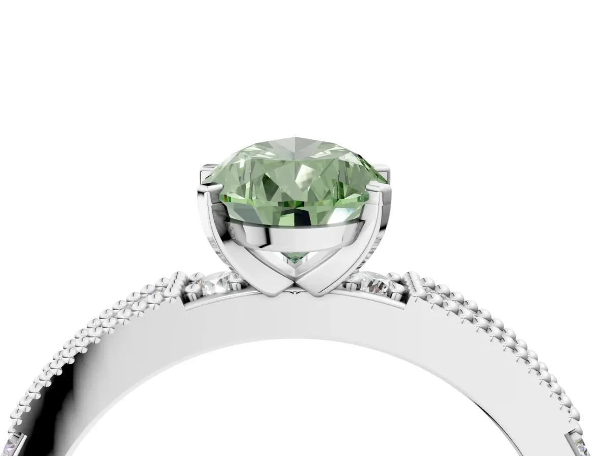 Fancy Green Pear Cut Solitaire with Pavé Band and Four-Prong Setting Platinum